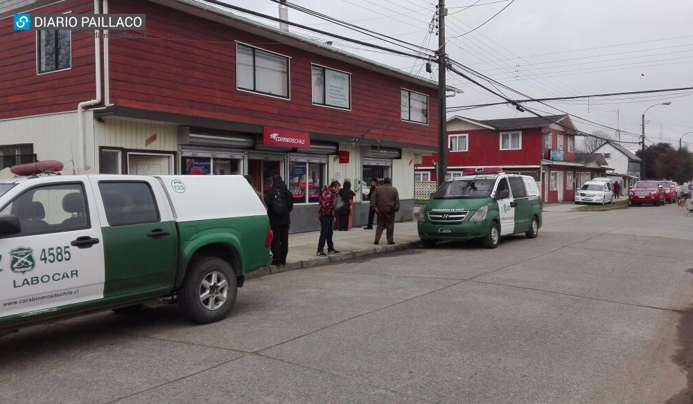 Doble robo en Paillaco afecta oficinas de Correos de Chile y Sinergia Positiva