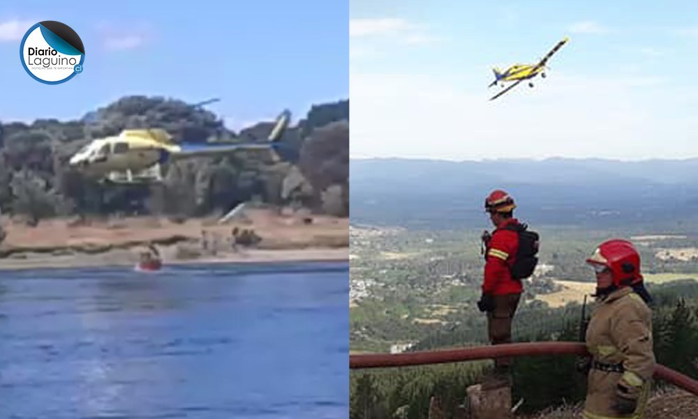 Helicóptero de Conaf se sumó a combate de incendio del cerro San Ambrosio
