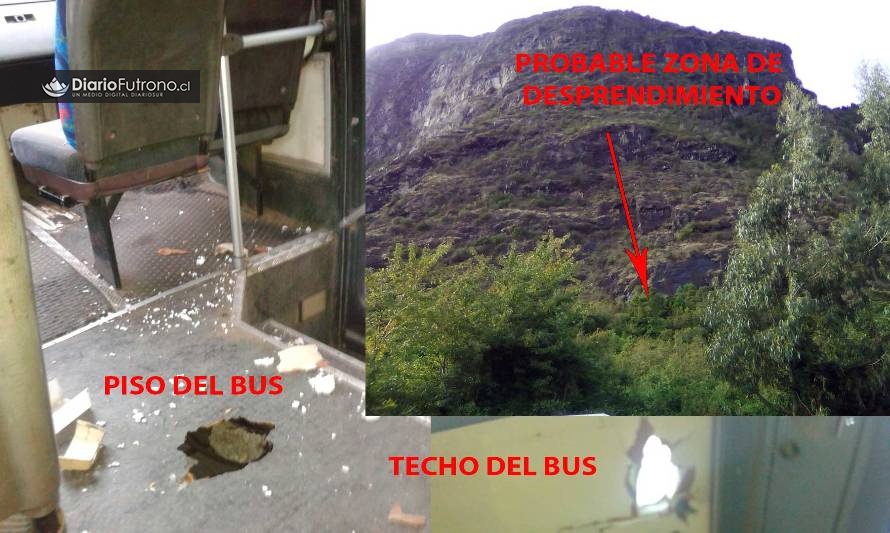 Microbús fue impactado por rocas que cayeron desde cerro en Llifén: chofer y su hijo salvaron de milagro