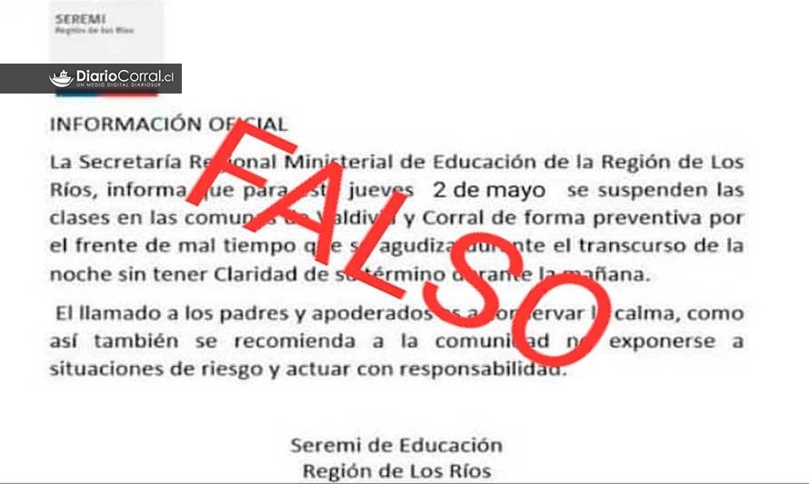 Seremi de Educación aclara que las clases NO han sido suspendidas en Corral y Valdivia
