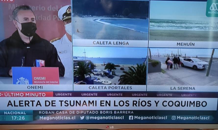 SHOA decreta alerta de tsunami para la región de Los Ríos 